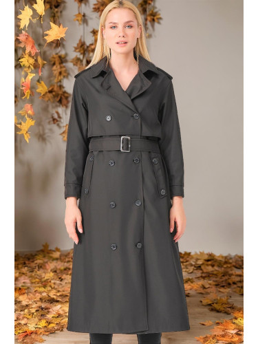 Z6674 DEWBERRY WOMEN'S TRENCH COAT-STRAIGHT BLACK