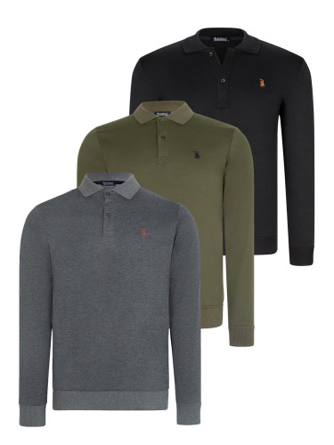 TRIPLE SET V4007 DEWBERRY MEN'S SWEATSHIRT-BLACK-ANTHRACITE-KHAKI