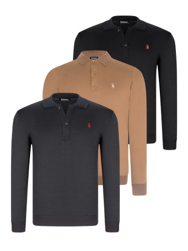 TRIPLE SET V4007 DEWBERRY MEN'S SWEATSHIRT-BLACK-NAVY-CAMEL
