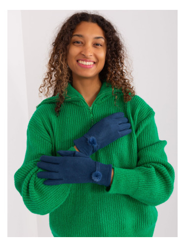 Dark blue winter gloves with pompom