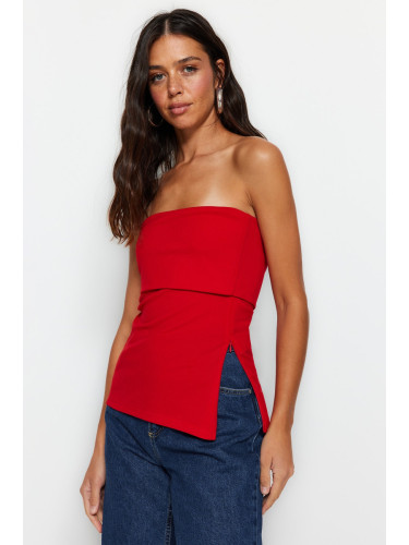 Trendyol Red Strapless Collar Side Zipper Crepe Knitted Blouse