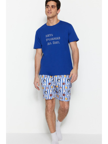 Trendyol Dark Blue Unisex Regular Fit Printed Shorts Pajamas Set