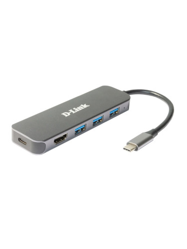 Докинг станция D-Link DUB-2333, от USB C към 1x USB C(PD), 3x USB A, 1x HDMI, сива