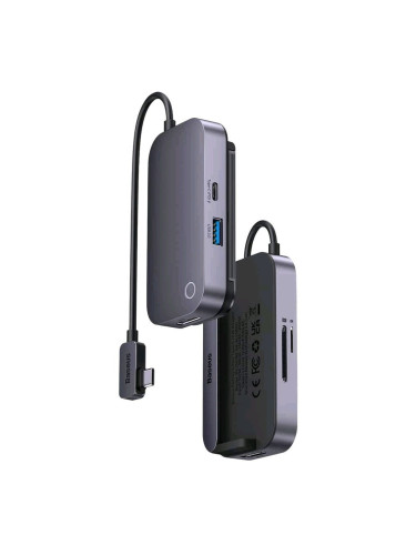 Докинг станция Baseus PadJoy Series (WKWJ000113), от USB-C към 1x USB-A, 1x USB-C (PD), 1x HDMI, 1x 3.5mm Jack, 1x SD четец, сива