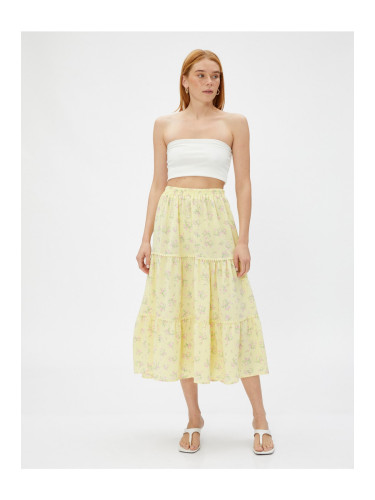 Koton Floral Midi Length Skirt with Elastic Waist.