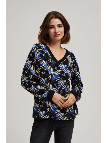Marisse Patterned V-Neck Blouse, Black