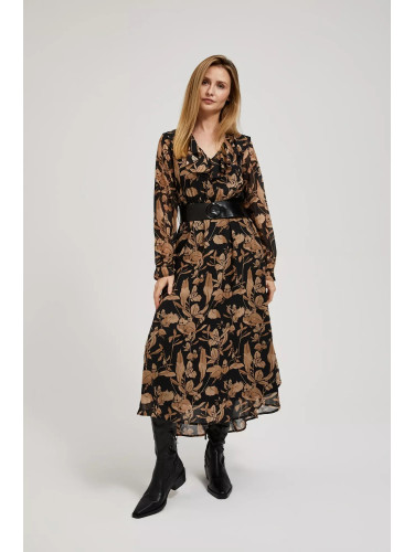 Marisse Black Dress With A Flared Bottom And A Floral Print