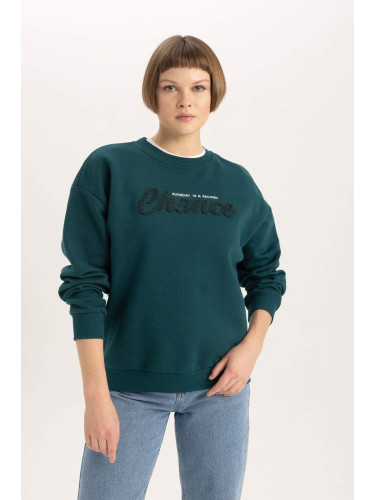 DEFACTO Relax Fit Slogan Long Sleeve Sweatshirt