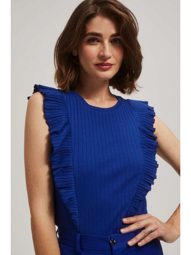 Marisse Blue Ribbed Blouse With Ruffles