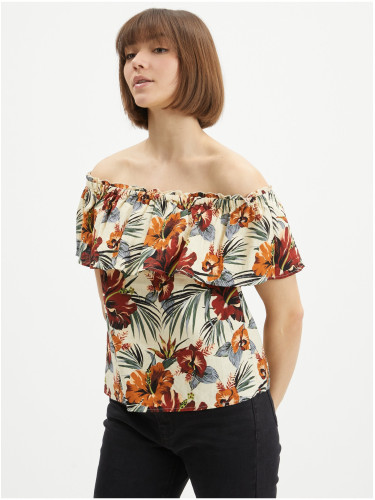 Wine-cream floral linen blouse ONLY Abell - Women's