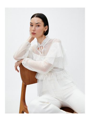 Koton Chiffon Blouse with Frill Tie Standing Collar