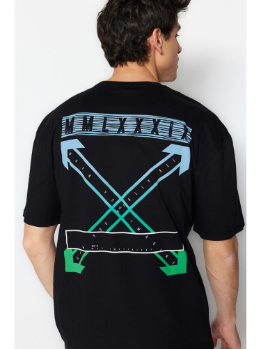Trendyol Black Oversize/Wide Cut Back Printed 100% Cotton T-shirt