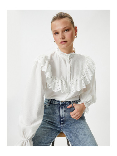 Koton Balloon Sleeve Shirt with Scallop Ruffles and Buttons