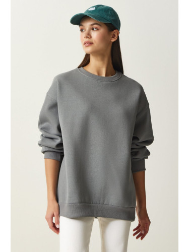 Happiness İstanbul Women's Gray Chardon Basic Sweatshirt