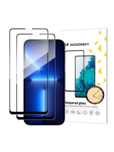 2 бр. 5D Full Glue закален стъклен протектор с пълно покритие WOZINSKY съвместим с гръб - iPhone 13 / 13 Pro / 14 с черна рамка