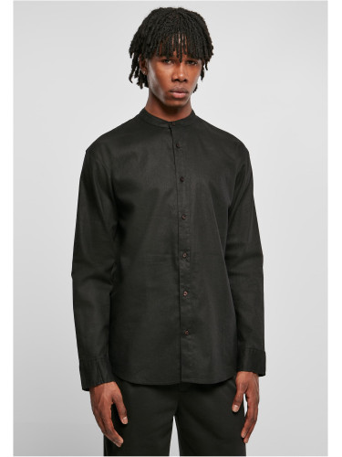 Cotton linen shirt with stand-up collar black