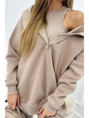 Set 3in1 sweatshirt, top and leggings dark beige