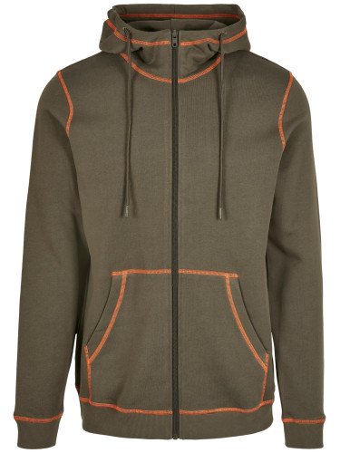 Organic Contrast Flatlock Stitched Zipper Hoody Olive/Rusty