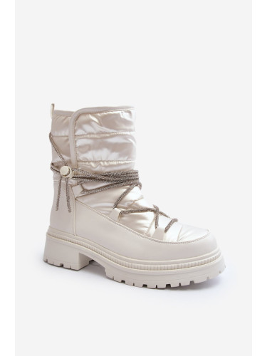 Women's snow boots with decorative lacing, white Rilana