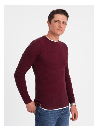 Ombre Men's cotton sweater with round neckline - maroon