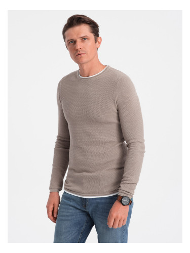 Ombre Men's cotton sweater with round neckline - cold beige