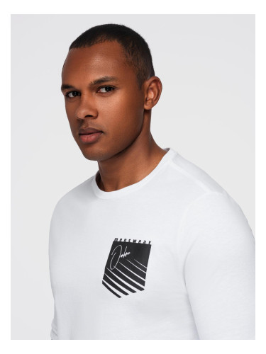 Ombre Longsleeve męski z printem w kształcie kieszonki - biały