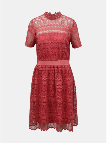 Pink lace dress with stand-up collar VILA Nelly - Women's