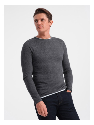Ombre Men's cotton sweater with round neckline - graphite melange