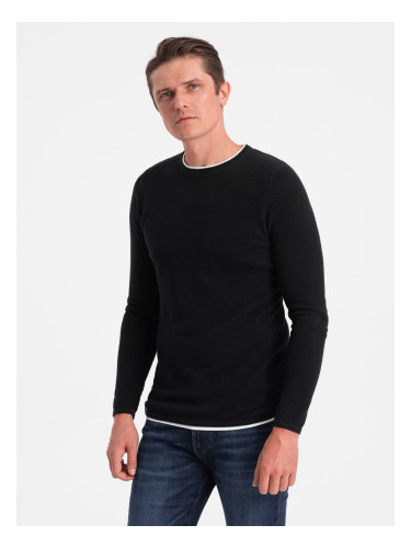 Ombre Men's cotton sweater with round neckline - black