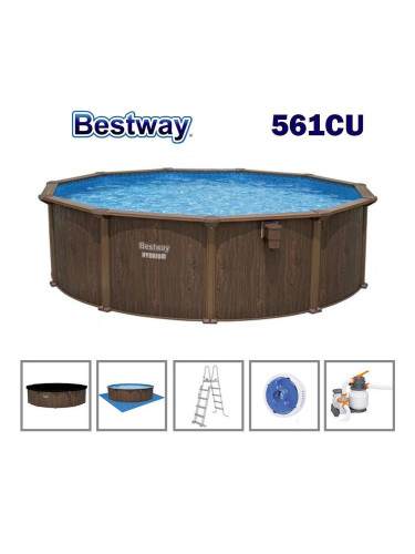 Басейн с твърди страници и конструкция, 490x130см, Bestway 561CU Hydrium, с филтърна помпа, стълба, подложка, покривало и диспенсър