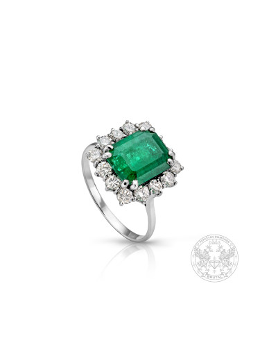 Бутиков златен пръстен с наситено зелен Изумруд и брилянти BR8300