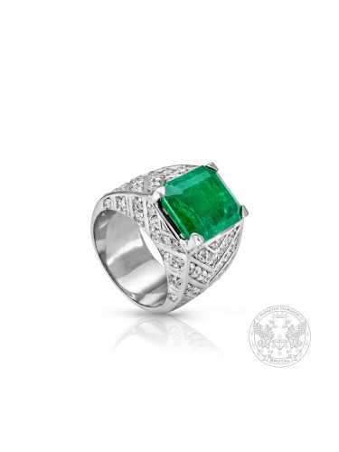 Бутиков златен пръстен с наситено зелен Изумруд- 6.15ct и брилянти1.14ct.- BR8308