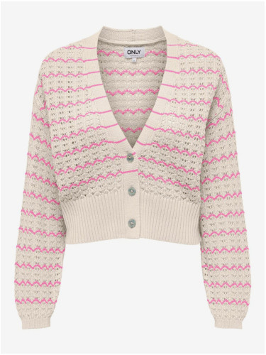 Pink and beige women's striped cardigan ONLY Asa - Women's