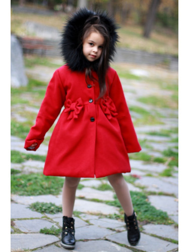 Зимно детско палто в червено с качулка