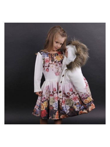 Комплект от рокля с дълъг ръкав с палто на цветя с качулка