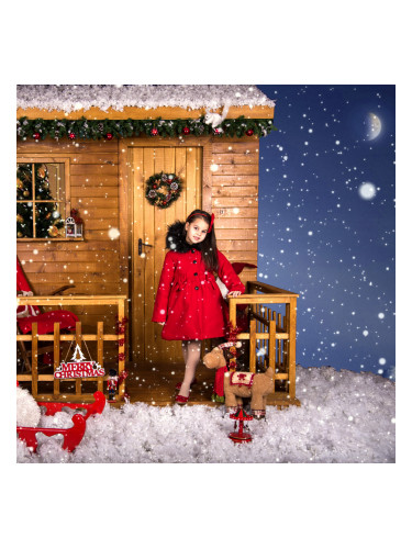 Зимно детско палто в червено с качулка за момиче