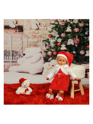  Коледна детска/бебешка плюшена рокля в червено с пухкаво наметало в