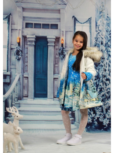 Комплект от детска рокля с дълъг ръкав с палто с качулка и зимна карти