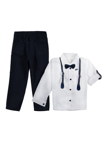  Комплект от детска риза с дълъг ръкав за момче в бяло и тъмносиньо с