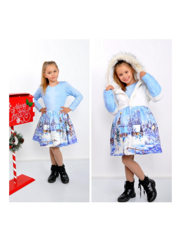 Комплект от детска зимна рокля с дълъг ръкав с палто с качулка и снеж