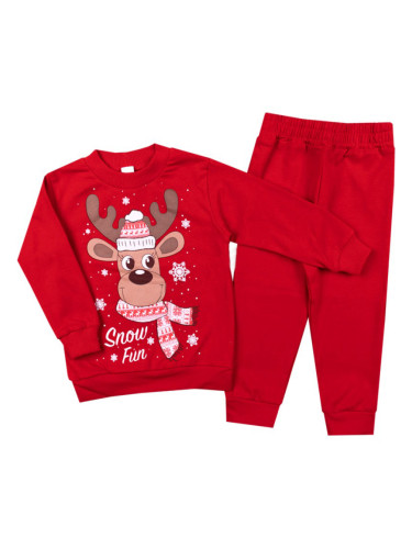 Бебешки/детски коледен комплект от блузка с елен в червено и панталонк