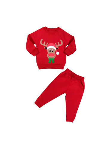 Ватиран коледен детски комплект в червено с еленче 8544663