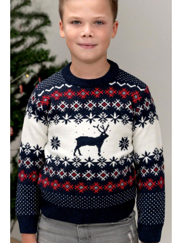 Детски коледен пуловер в тъмносиньо и бяло за момче 7742258