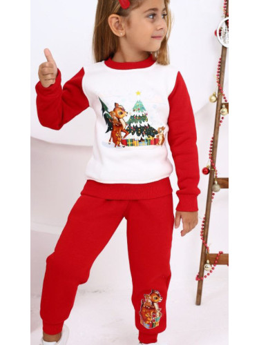 Ватиран коледен детски комплект в бяло и червено със сърничка, катерич