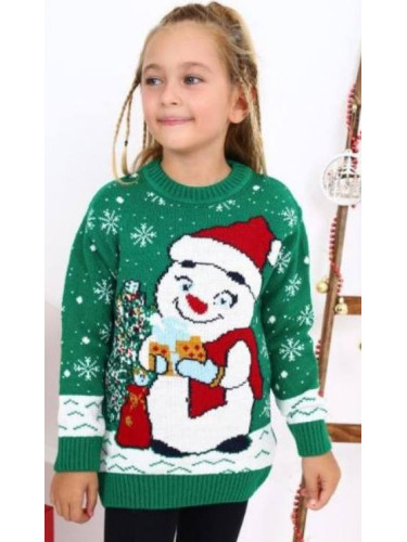 Детски коледен пуловер с коледни мотиви и снежен човек с бисквитка в з