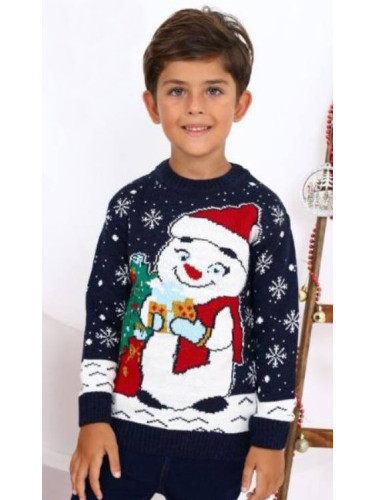 Детски коледен пуловер с коледни мотиви и снежен човек с бисквитка в т