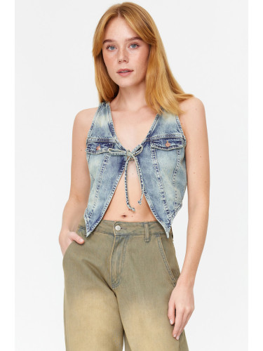 Trendyol Blue Front Tie Fitted Denim Vest