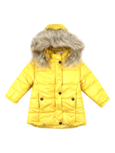 Детско зимно яке за момиче в жълто с качулка 8243544