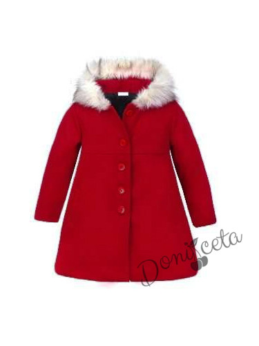Зимно детско палто в червено с качулка