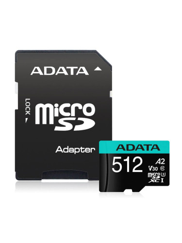 Карта памет 512GB microSDXC, A-Data Premier Pro V30S, Class 10, скорост на четене до 100MB/s, скорост на запис до 85MB/s
